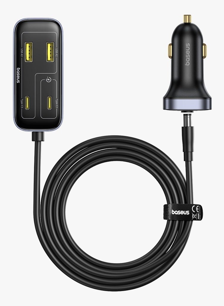 Baseus Backseat Pal L1 Car Charger – 110W Fast Charging Multi-Port Adapter with 3 USB-A & 3 Type-C Ports, 1.5m Extension Cable & 3 Mounting Methods – Perfect for Family Road Trips & Passenger Devices Back - Image 1