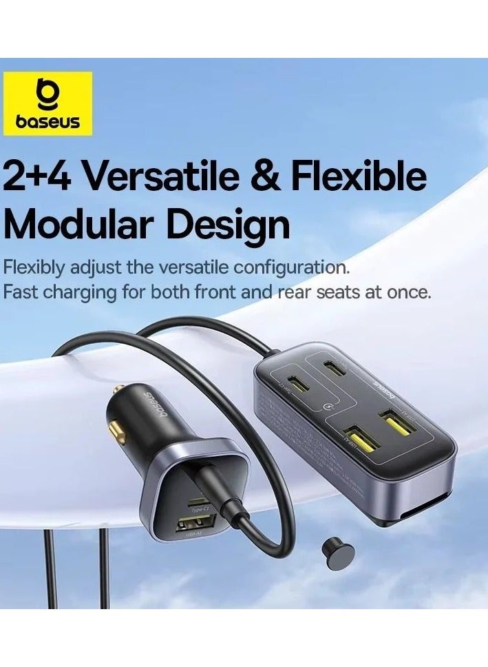 Baseus Backseat Pal L1 Car Charger – 110W Fast Charging Multi-Port Adapter with 3 USB-A & 3 Type-C Ports, 1.5m Extension Cable & 3 Mounting Methods – Perfect for Family Road Trips & Passenger Devices Back - Image 2