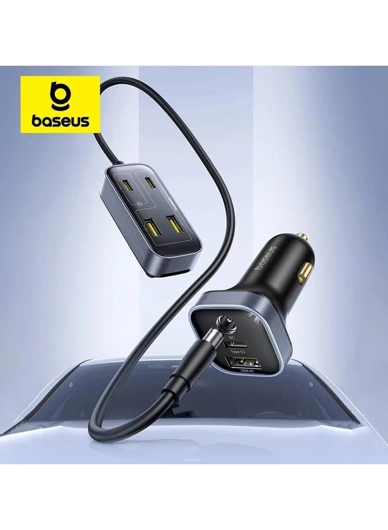 Baseus Backseat Pal L1 Car Charger – 110W Fast Charging Multi-Port Adapter with 3 USB-A & 3 Type-C Ports, 1.5m Extension Cable & 3 Mounting Methods – Perfect for Family Road Trips & Passenger Devices Back - Image 5