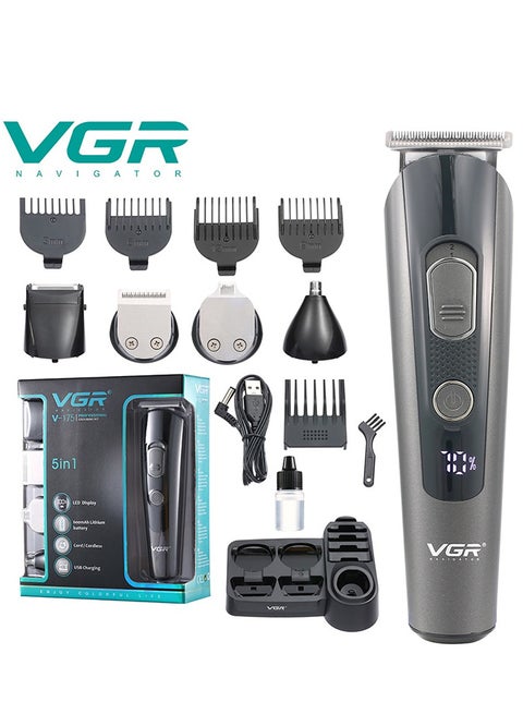 V175 Professional Cord Cordless Grooming Kit With 5 Guide Combs Runtime 150 Min Trimmer For Men, Black, Standard,1 Count Black