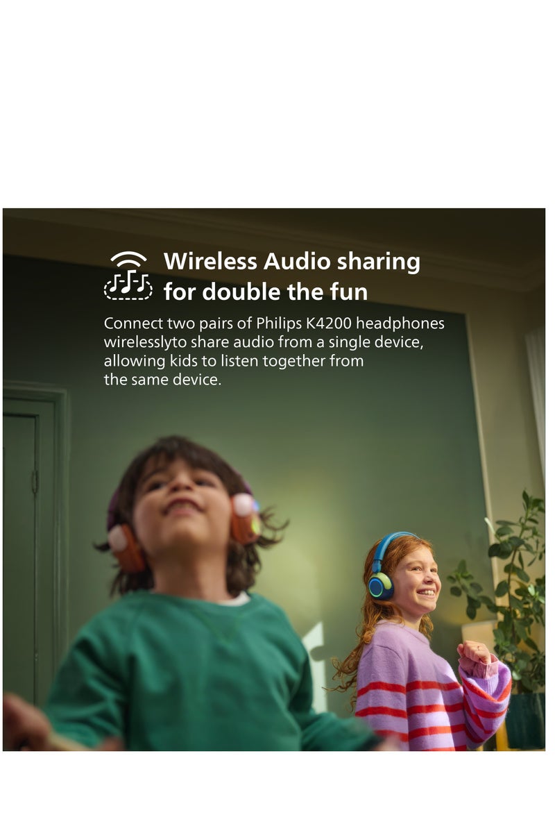 فيليبس TAK4200MP Kids Wireless On-Ear Headphones with Mic, 85dB safe Volume, 45H Playtime, Colorful LED Earcups, Bluetooth 5.4, Foldable & Durable, USB-C Charging Cable, Over-Ear Headset for Online Learning, School, Travel, Play (Magenta Purple) Magenta Purple - Image 5