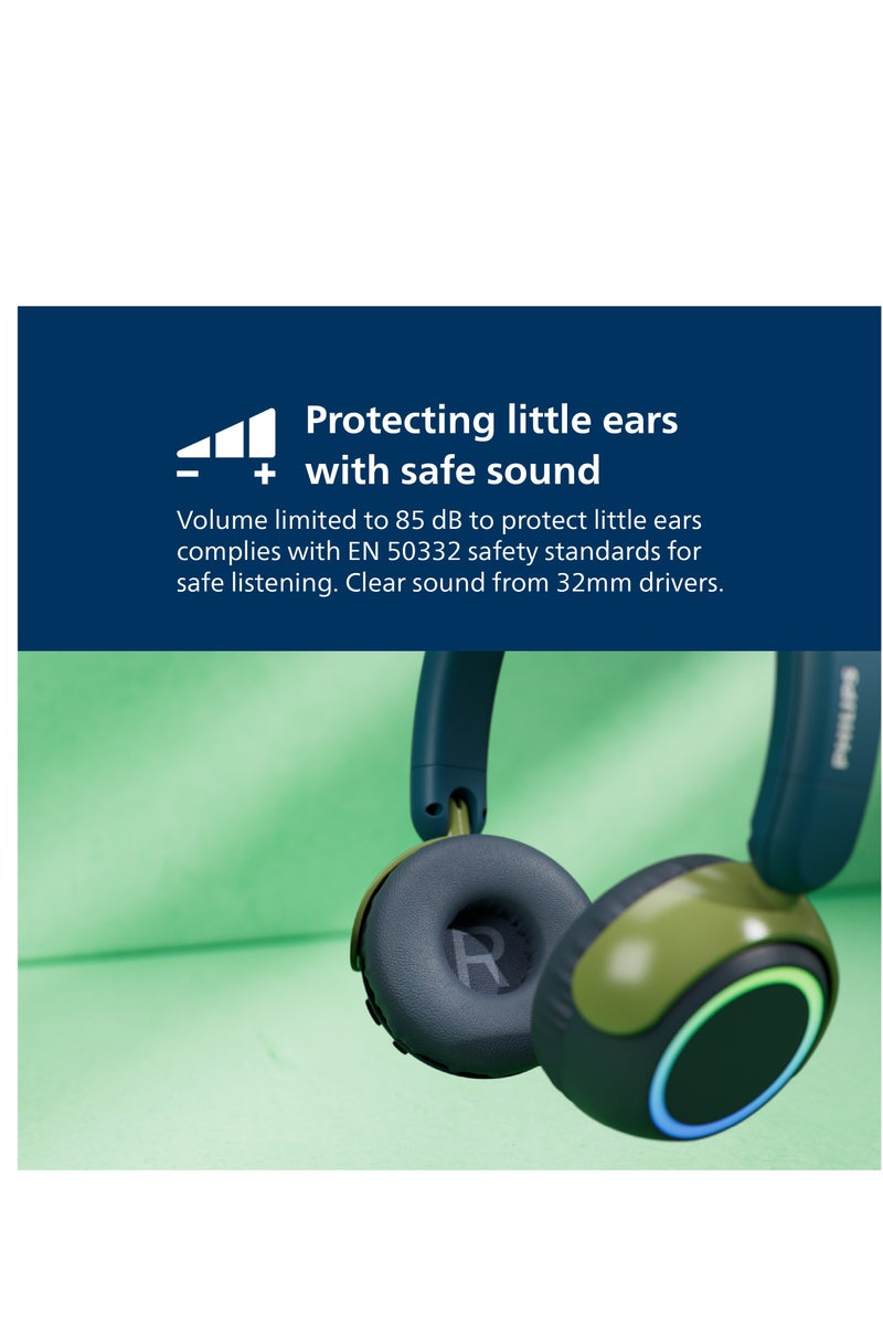 فيليبس TAK4200MP Kids Wireless On-Ear Headphones with Mic, 85dB safe Volume, 45H Playtime, Colorful LED Earcups, Bluetooth 5.4, Foldable & Durable, USB-C Charging Cable, Over-Ear Headset for Online Learning, School, Travel, Play (Magenta Purple) Magenta Purple - Image 3