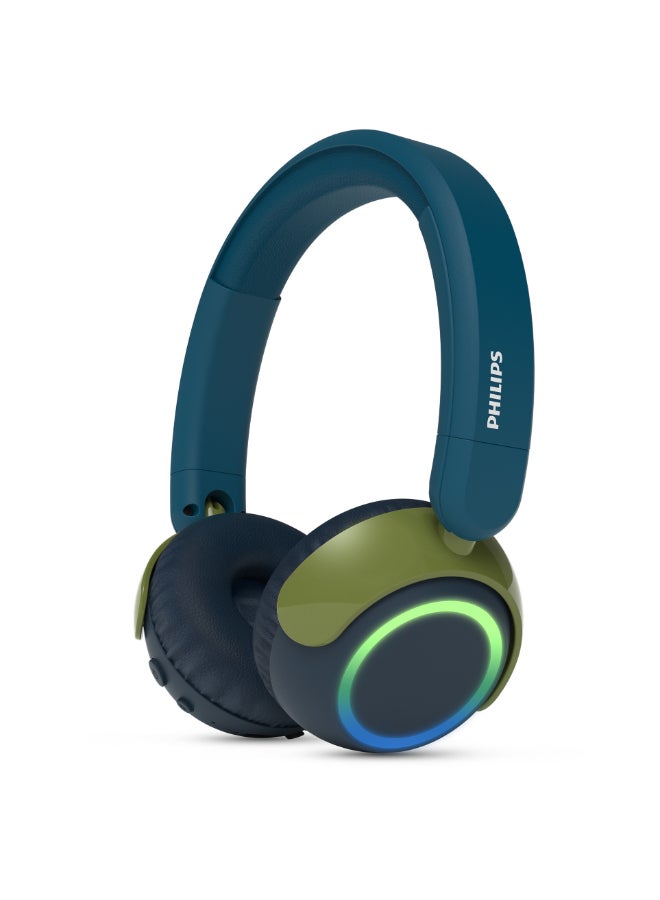 فيليبس TAK4200CT Kids Wireless On-Ear Headphones with Mic, 85dB safe Volume, 45H Playtime, Colorful LED Earcups, Bluetooth 5.4, Foldable & Durable, USB-C Charging Cable, Over-Ear Headset for Online Learning, School, Travel, Play (Chrystal Teal) Chrystal Teal - Image 1