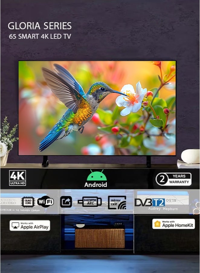 دانسات تلفاز ذكي أندرويد 65 بوصة Ultra HD 4K مع حامل جداري وجهاز استقبال داخلي DTD65 فضي - Image 2