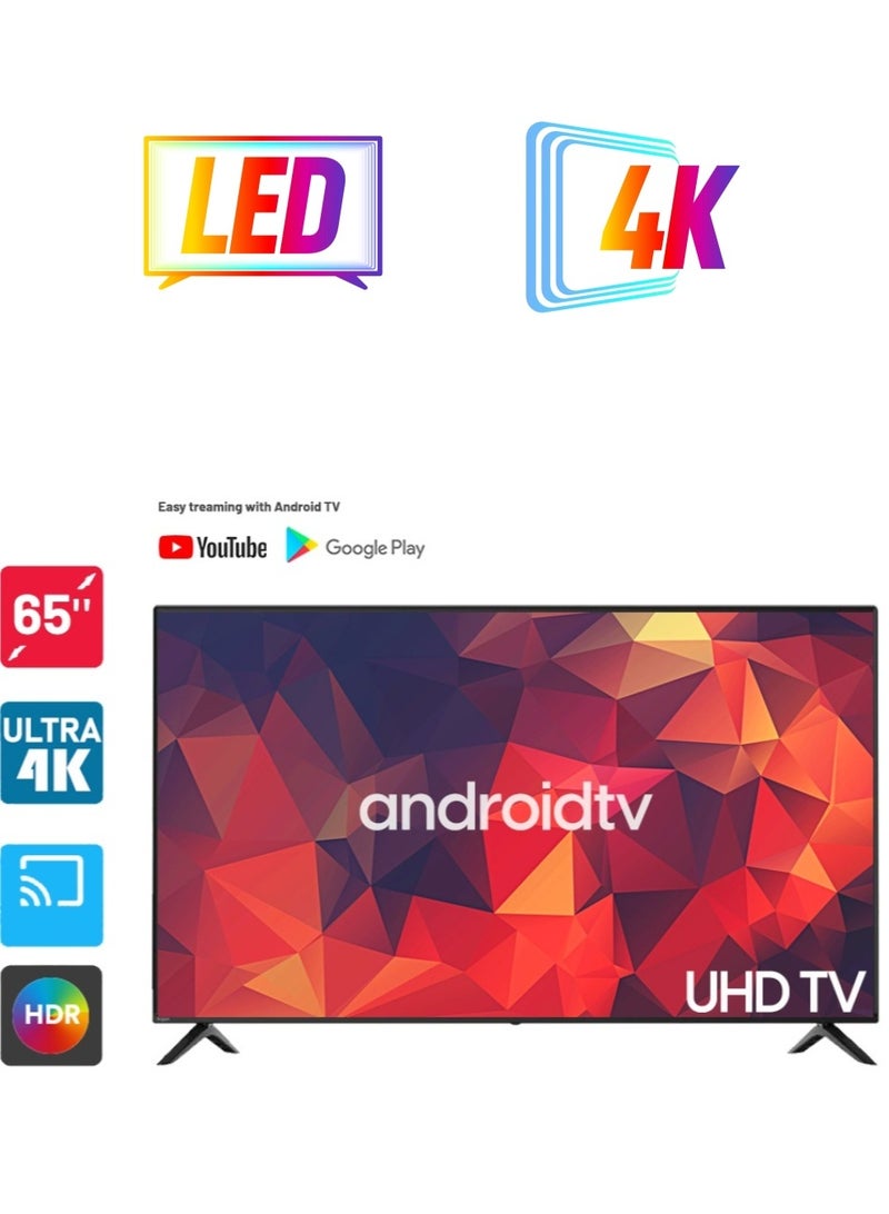 دانسات تلفاز ذكي أندرويد 65 بوصة Ultra HD 4K مع حامل جداري وجهاز استقبال داخلي DTD65 فضي - Image 1