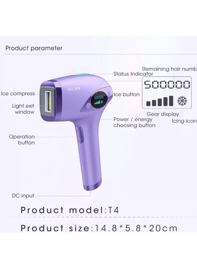 ملاي جهاز إزالة الشعر بالليزر T4 بضغط الثلج مع راس اضافي للبكيني, بنفسجي - Image 3