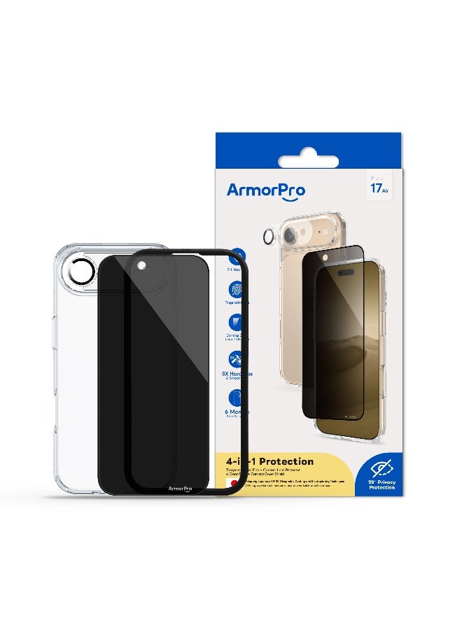 ارمور برو طقم ArmorPro أساسي 4 في 1 (واقي شاشة خصوصية + عدسة كاميرا + غطاء شفاف + غطاء حماية للكاميرا) لهاتف iPhone 17 Air - Image 5