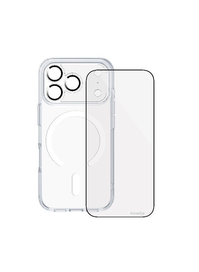 ارمور برو طقم ArmorPro أساسي 4 في 1 (واقي شاشة عالي الدقة + عدسة كاميرا + غطاء حماية للكاميرا + غطاء شفاف مع MagSafe) لهاتف iPhone 17 Pro - Image 1