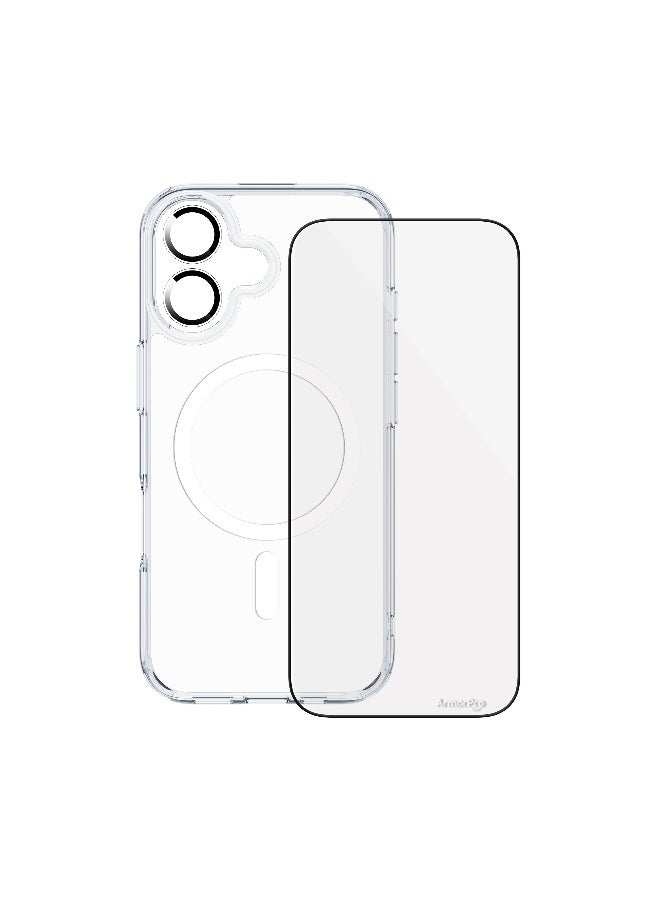 ArmorPro Basic 3-in-1 Combo for iPhone 17 HD tempered glass screen protector camera lens guard and clear MagSafe compatible case with anti yellowing finish and reinforced corners clear - Image 1