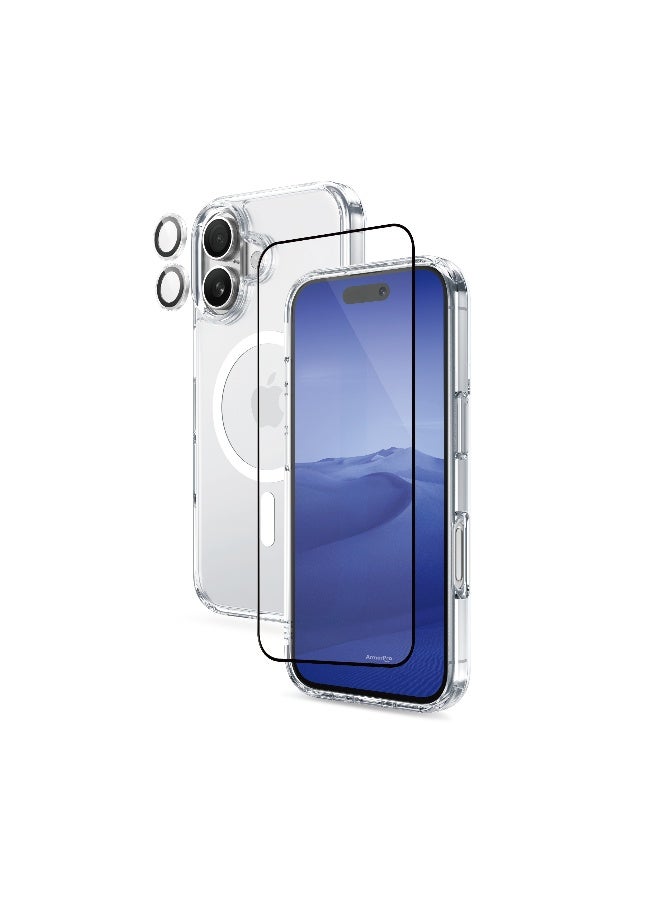 ArmorPro Basic 3-in-1 Combo for iPhone 17 HD tempered glass screen protector camera lens guard and clear MagSafe compatible case with anti yellowing finish and reinforced corners clear - Image 4