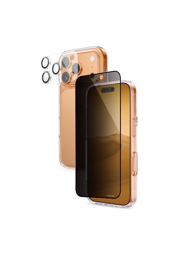 ارمور برو طقم ArmorPro أساسي 4 في 1 (واقي شاشة خصوصية + عدسة كاميرا + غطاء شفاف + غطاء حماية للكاميرا) لهاتف iPhone 17 Pro - Image 4