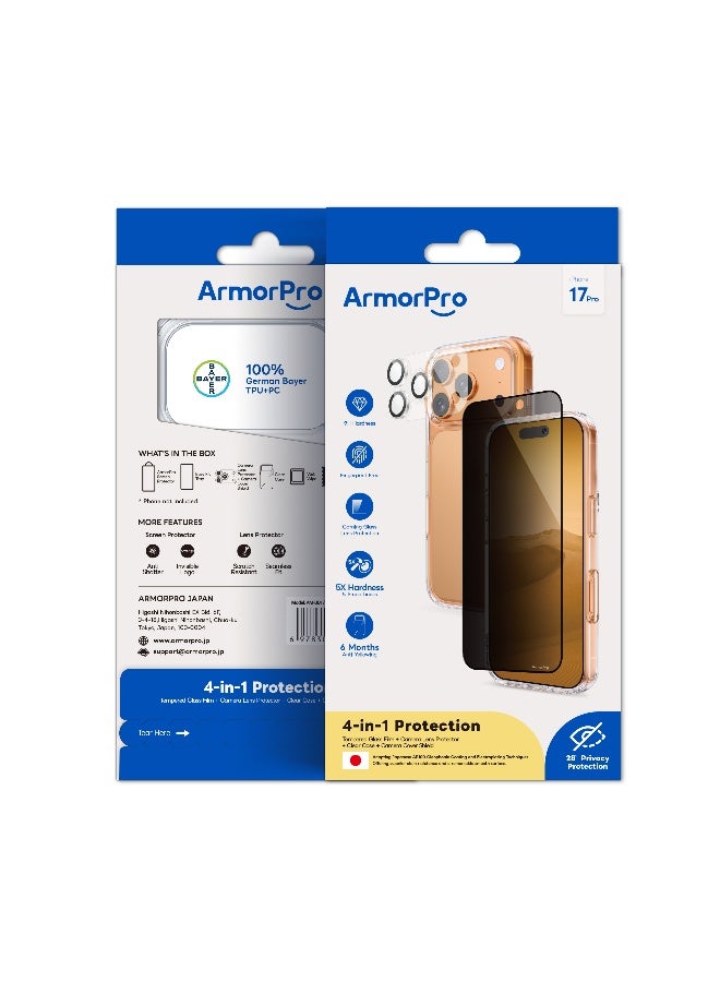 ارمور برو طقم ArmorPro أساسي 4 في 1 (واقي شاشة خصوصية + عدسة كاميرا + غطاء شفاف + غطاء حماية للكاميرا) لهاتف iPhone 17 Pro - Image 5