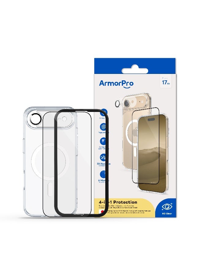 ارمور برو طقم ArmorPro أساسي 4 في 1 (واقي شاشة عالي الدقة + عدسة كاميرا + غطاء حماية للكاميرا + غطاء شفاف مع MagSafe) لهاتف iPhone 17 Air - Image 5