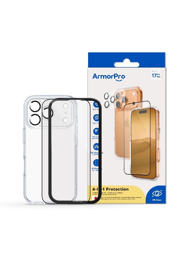 ارمور برو طقم ArmorPro أساسي 4 في 1 (واقي شاشة عالي الدقة + عدسة كاميرا + غطاء شفاف + غطاء حماية للكاميرا) لهاتف iPhone 17 Pro Max - Image 5