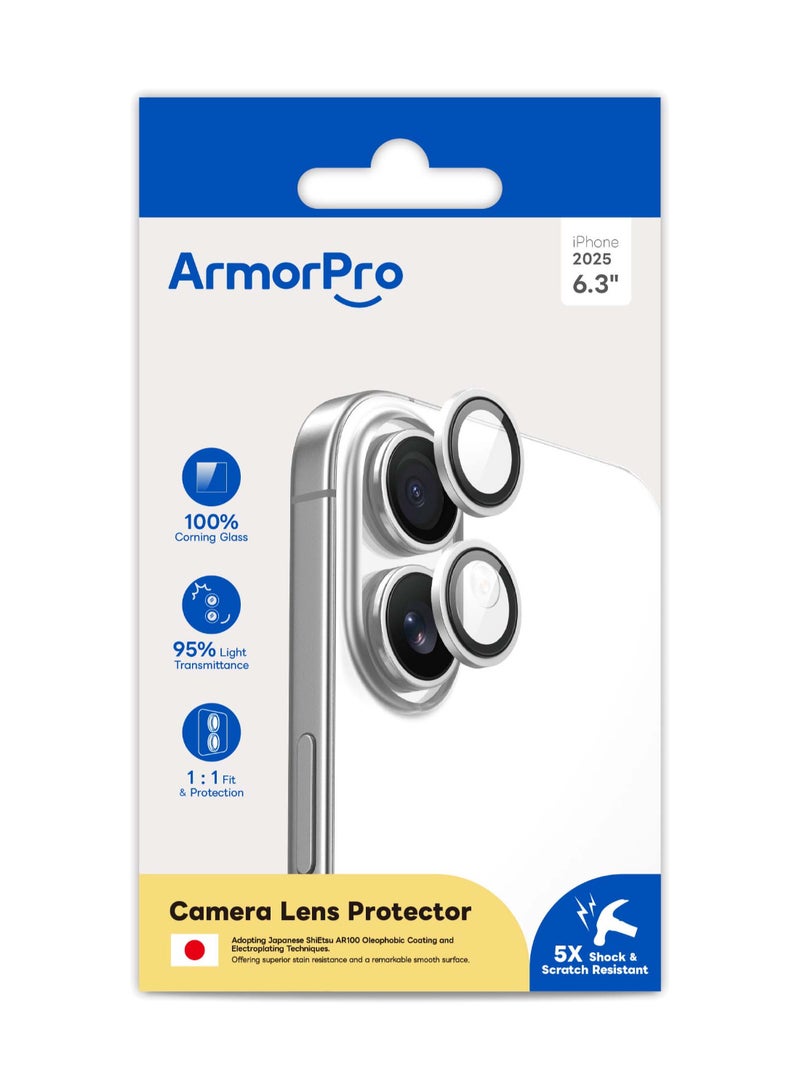 ArmorPro Camera Lens Protector Silver for iPhone 17 Silver tempered lens guard offering full coverage anti fingerprint coating and clear optics for undistorted photos Grey - Image 2