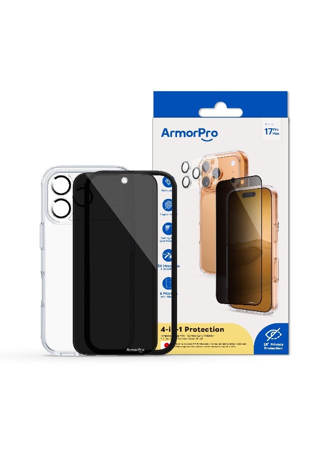 ارمور برو طقم ArmorPro أساسي 4 في 1 (واقي شاشة خصوصية + عدسة كاميرا + غطاء شفاف + غطاء حماية للكاميرا) لهاتف iPhone 17 Pro Max - Image 5