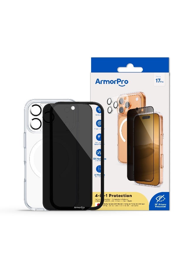 ارمور برو طقم ArmorPro أساسي 4 في 1 (واقي شاشة خصوصية + عدسة كاميرا + غطاء حماية للكاميرا + غطاء شفاف مع MagSafe) لهاتف iPhone 17 Pro - Image 5