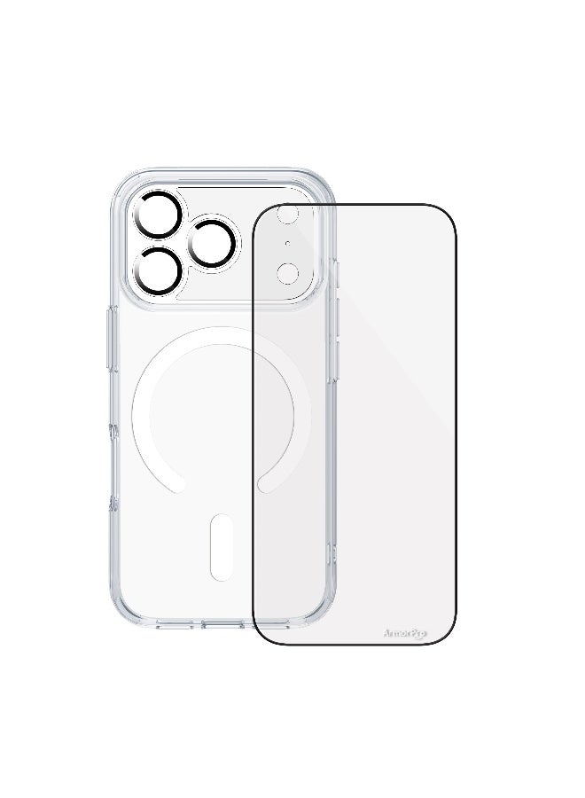 ارمور برو طقم ArmorPro أساسي 4 في 1 (واقي شاشة عالي الدقة + عدسة كاميرا + غطاء حماية للكاميرا + غطاء شفاف مع MagSafe) لهاتف iPhone 17 Pro Max - Image 1