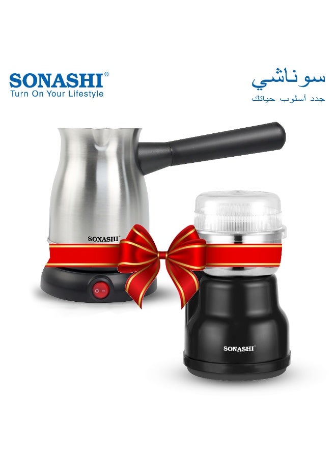 سوناشي صانعة قهوة بالتنقيط سعة 0.75 لتر مع مجموعة صانعة قهوة تركية سعة 800 مل، صانعة قهوة مع فلتر دائم ووظيفة مضادة للتنقيط، صانعة قهوة تركية بقاعدة لاسلكية بزاوية 360 درجة ومقبض قابل للإزالة، SCG-4007 + STCM-4972 - Image 1