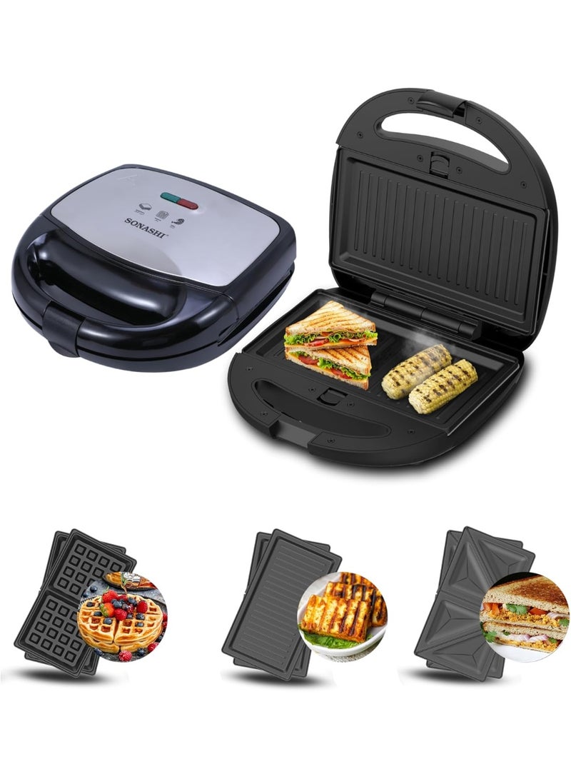 SONASHI Multi-Snack Maker 3-in-1 with 4 in 1 Juicer Combo, Snack Maker Cooks Delicious Crispy Sandwiches/Waffles/Grills, 1.5L Juicer with Blender, Chopper & Grinder, SSM-861N + SJB-307N 500 W SSM-861N + SJB-307N White & Black - Image 3