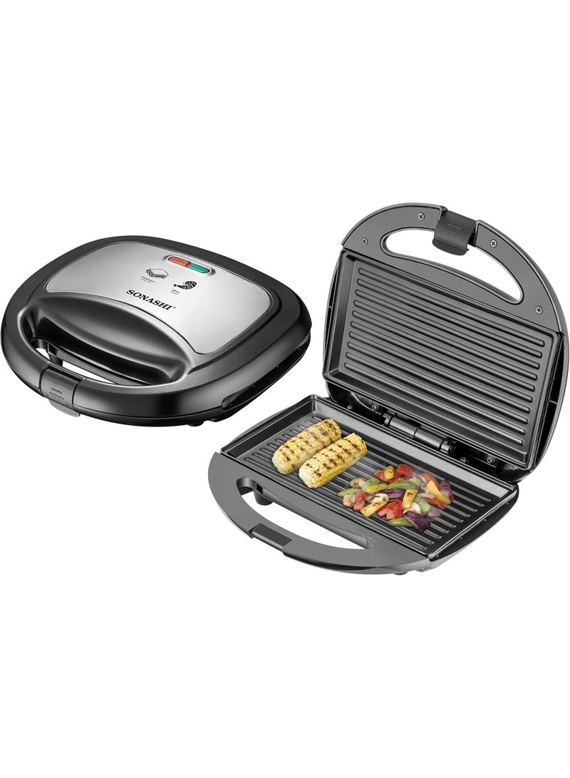 SONASHI 2 Slice Non-Stick Sandwich Grill with Sports Blender/Smoothie Maker, 750W Grill Maker with Handle Locking System, Blender with 1 Touch Button and 600ML Unbreakable Sports Bottle with Lid, SGT-853N + SB-200 750 W SGT-853N + SB-200 black - Image 2