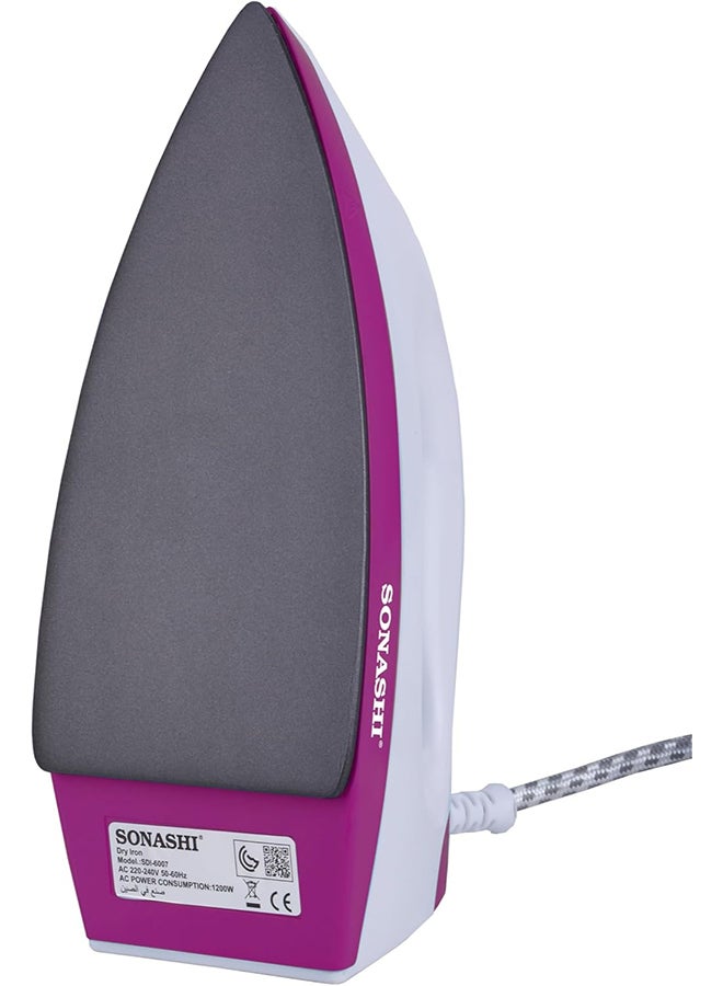 سوناشي مكواة جافة كومبو مع قاعدة من الفولاذ المقاوم للصدأ وتحكم في درجة الحرارة القابلة للتعديل | مكواة بقاعدة ثقيلة مع ضوء مؤشر | مثالية لجميع أنواع الملابس | 1200 واط SDI-6007 أزرق ووردي - Image 2