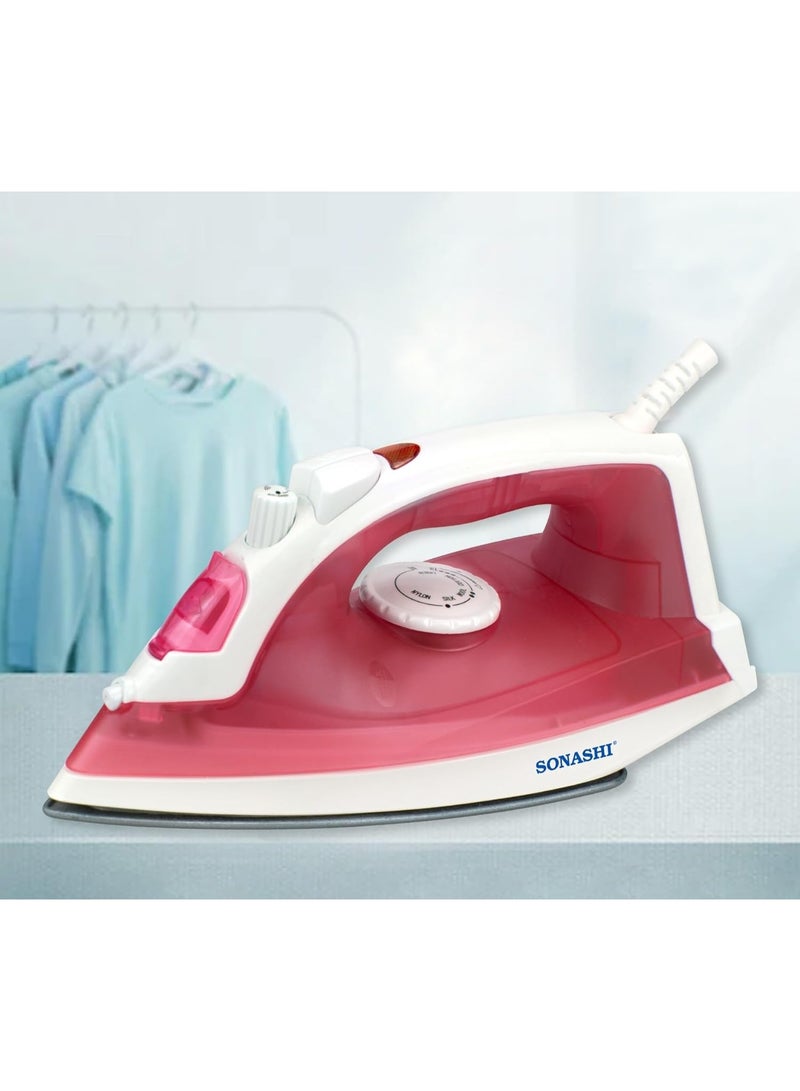 سوناشي مجموعة مكواة بخارية مع قاعدة غير لاصقة مع بخار، 3 أوضاع - بخار مفاجئ، رذاذ، مكواة جافة مع 100% ثقوب بخار نشطة، 1600 واط SI-5077T أخضر ووردي - Image 2