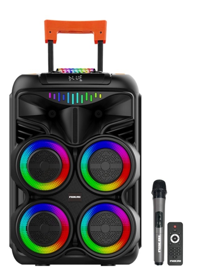 NIKAI Multimedia Party Speakers Rechargeable, 60 Watts, 4x 8.5inch Spekaers, 30000 PMPO, with one free wireless mic NPRTY480460 black - Image 1