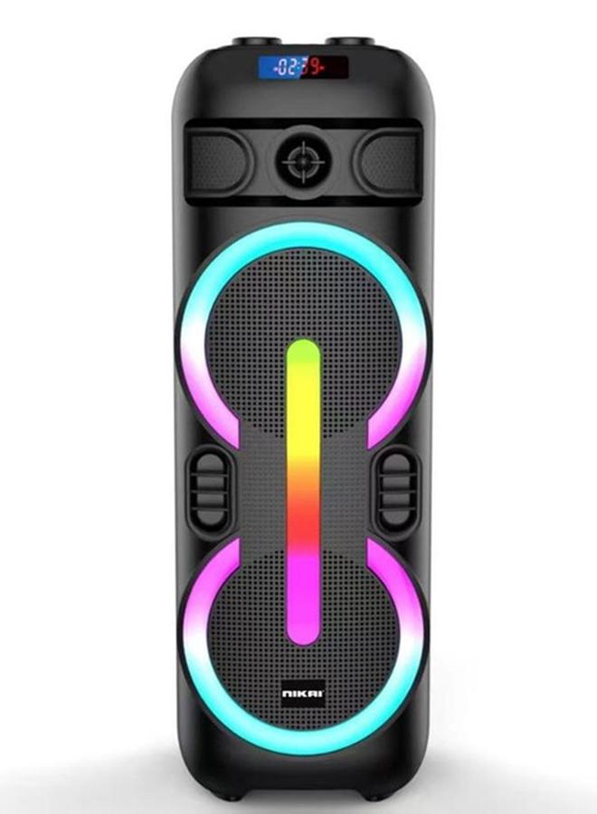 NIKAI Multimedia Party Speakers Rechargeable, 30 Watts with 2x 8inch Subwoofer, Bluetooth, 3600mah battery with one free wireless mic NPRTY80030 black - Image 1