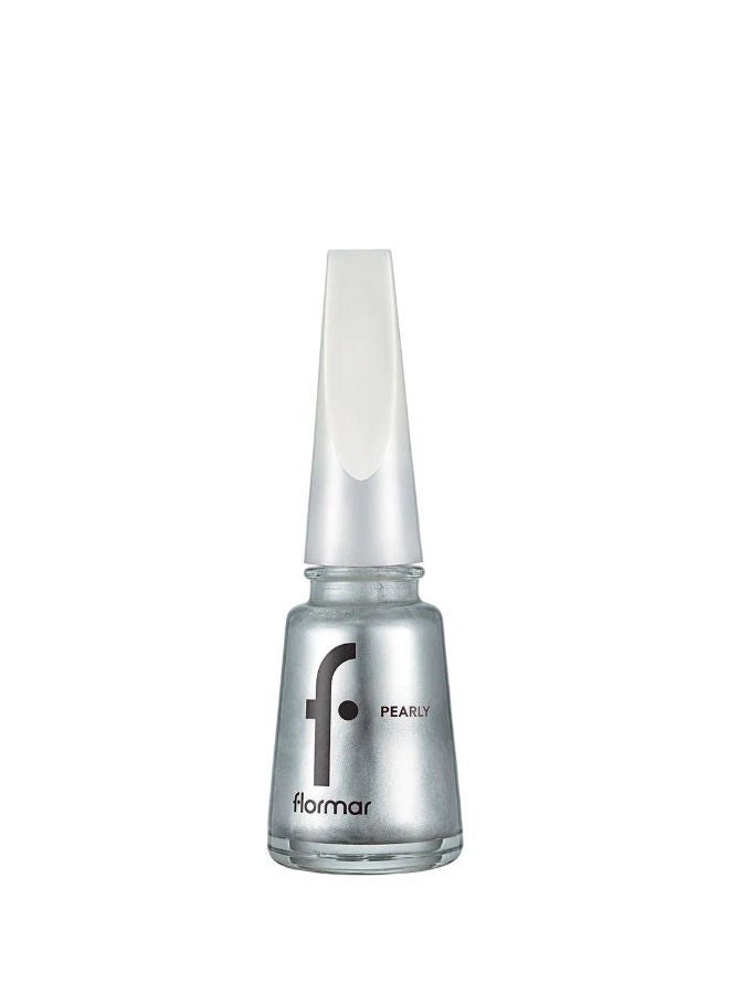 flormar Pearly Semi-Transparent & Shiny Finish Pearlescent Nail Polish Pl390 Stylish Silver New - Image 1