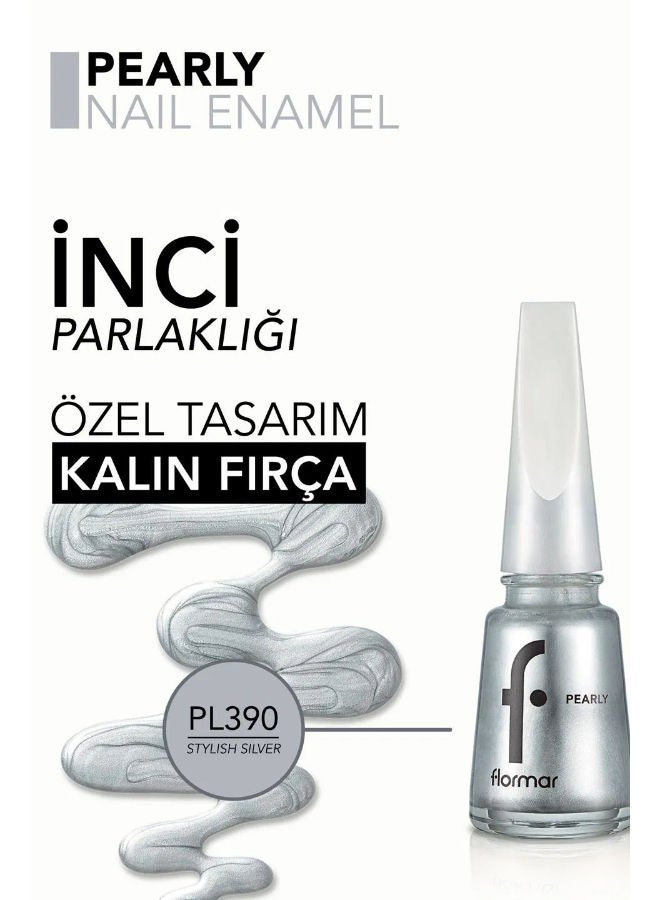 flormar Pearly Semi-Transparent & Shiny Finish Pearlescent Nail Polish Pl390 Stylish Silver New - Image 4