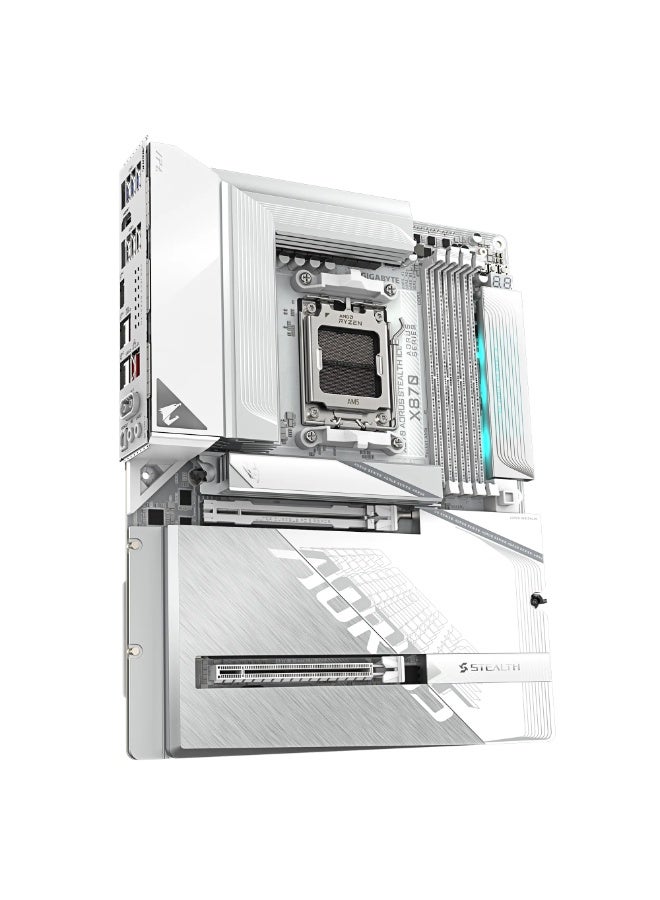 جيجابايت لوحة أم X870 AORUS STEALTH ICE، مقبس AMD AM5، ذاكرة DDR5، PCIe 5.0 x16، 18+2+2 مراحل طاقة VRM 80A، 4x فتحات M.2 (2x PCIe 5.0، 2x PCIe 4.0)، واي فاي 7 و5 GbE LAN، USB4، برنامج تشغيل BIOS مع برنامج تشغيل واي فاي مثبت مسبقًا، EZ-Latch، EZ-Plug، EZ-Debug، حل حراري M.2 EZ-Flex، موصلات عكسية بيضاء نقية | X870 A STEALTH ICE - Image 4