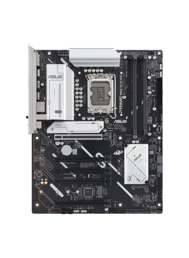 ASUS Prime B860-Plus WiFi ATX Motherboard – Intel LGA 1851 Socket, Supports 14th/15th Gen Core Ultra Processors, DDR5 up to 256GB 8666+ MT/s (AEMP III), PCIe 5.0 x16, Dual M.2 (1× PCIe 5.0, 1× PCIe 4.0), WiFi 6E, Bluetooth 5.3, 2.5Gb LAN, USB-C 20Gbps, HDMI 2.1, DP 1.4, Aura Sync RGB, 4x SATA III, ATX Form Factor | 90MB1K50-M0EAY0 - Image 1