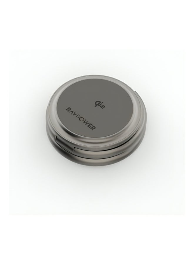 راف باور RAVPower RP-WC1008 Premium 3-in-1 Foldable 360° Rotating Charging Station for Phones,Apple Watch, and Headphones with 15W MagSafe Support black - Image 2