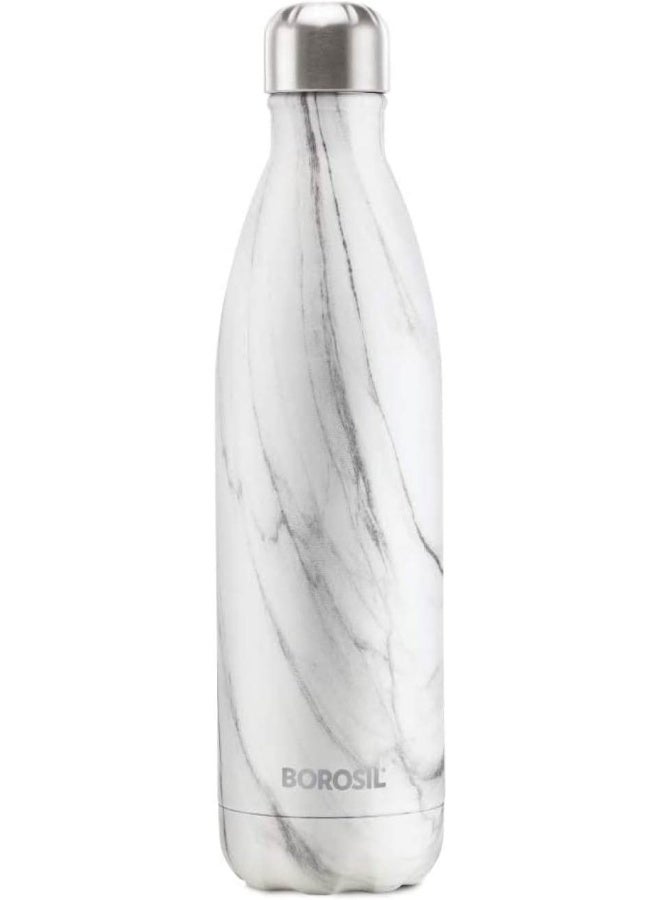 Borosil Stainless Steel Hydra Bolt Marble - Vacuum Insulated Flask Water Bottle, Marble, 750ML White - Image 1