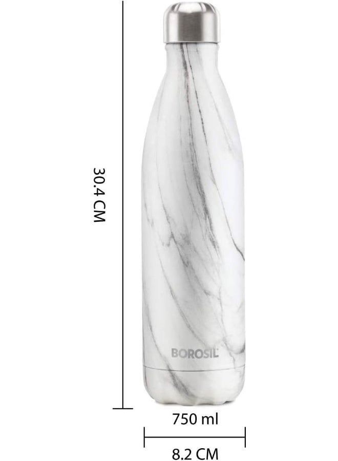 Borosil Stainless Steel Hydra Bolt Marble - Vacuum Insulated Flask Water Bottle, Marble, 750ML White - Image 2