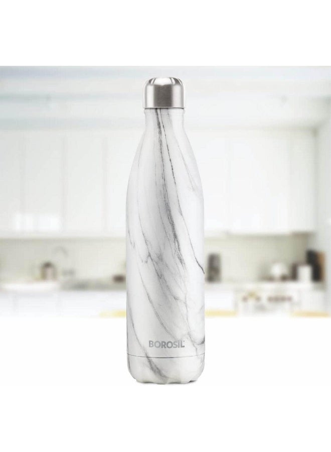 Borosil Stainless Steel Hydra Bolt Marble - Vacuum Insulated Flask Water Bottle, Marble, 750ML White - Image 3