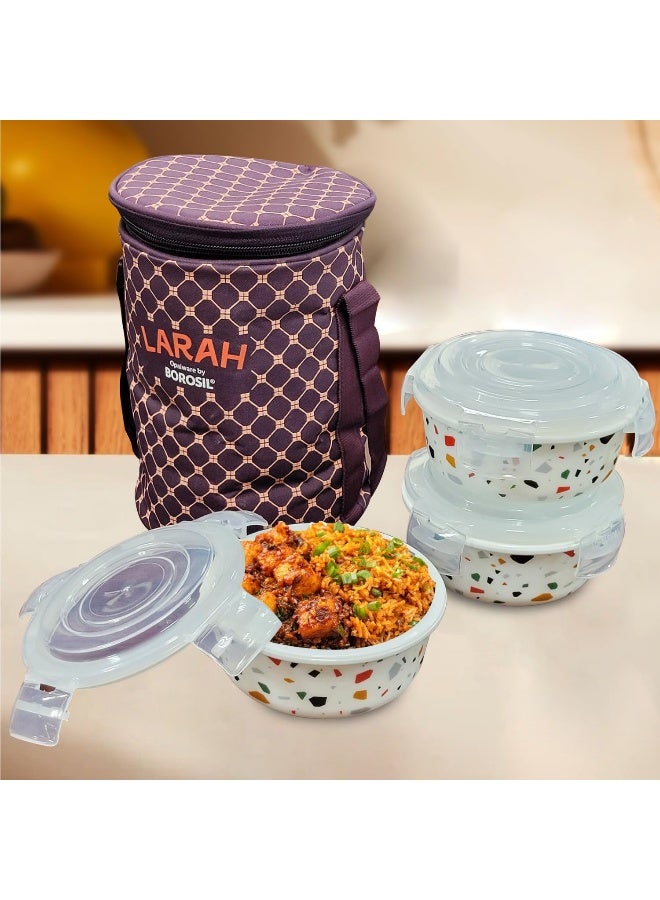 BOROSIL Larah Opal Klip-N-Store Lunch Box With Bag 3 Pcs Set - 400 Ml X 3 Multicolor 400 ml - Image 5
