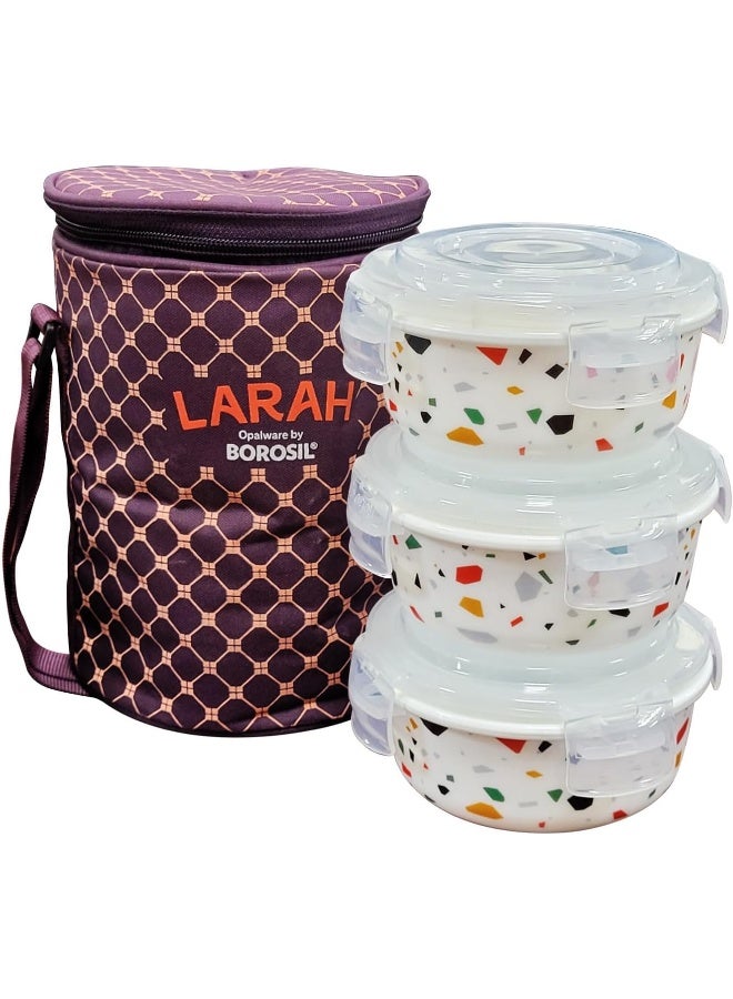 BOROSIL Larah Opal Klip-N-Store Lunch Box With Bag 3 Pcs Set - 400 Ml X 3 Multicolor 400 ml - Image 1