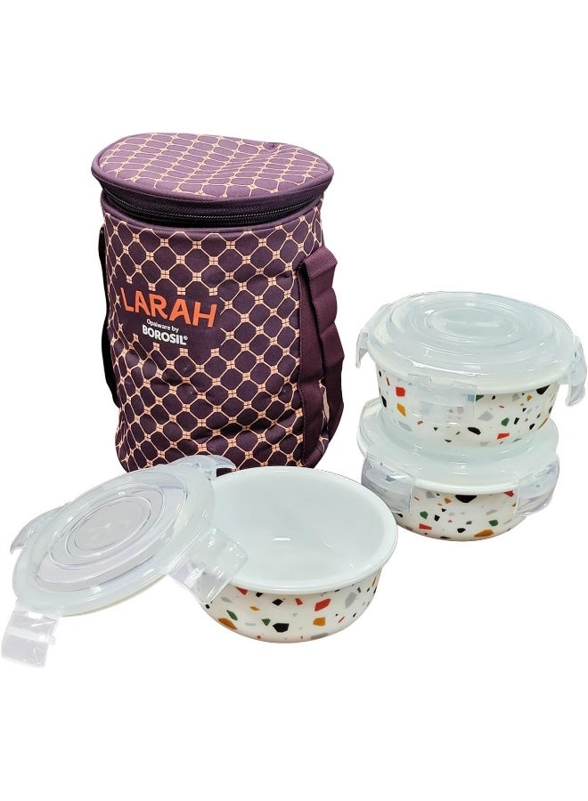 BOROSIL Larah Opal Klip-N-Store Lunch Box With Bag 3 Pcs Set - 400 Ml X 3 Multicolor 400 ml - Image 2