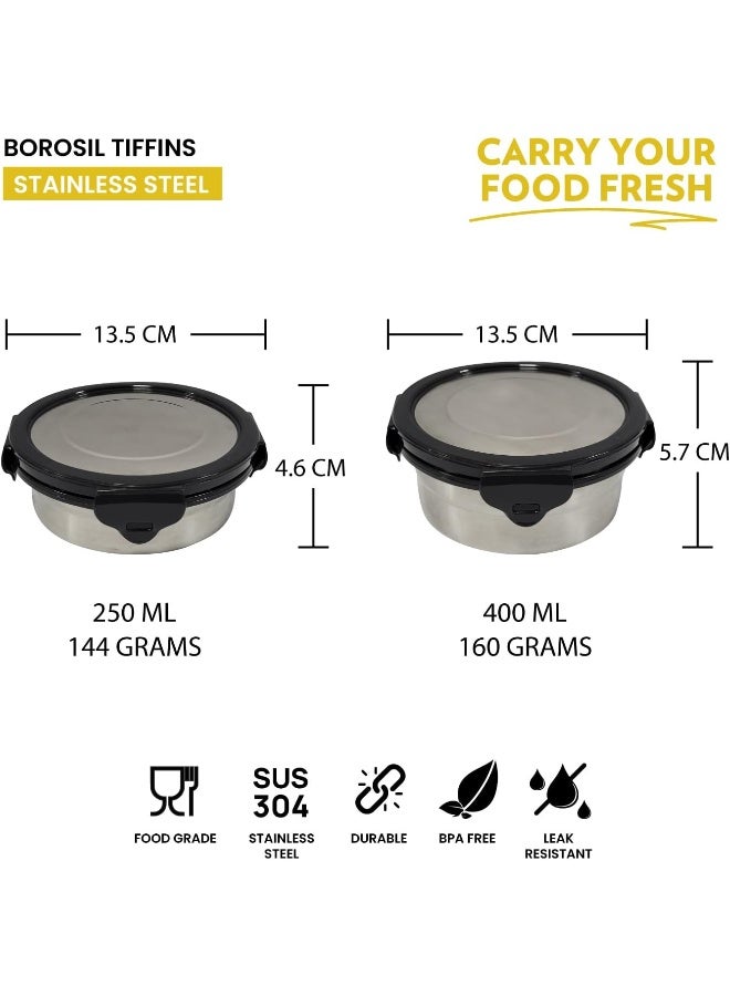 Borosil Sunshine Yellow Stainless Steel Lunch Box, Set of 4 Containers with Horizontal Lunch Bag Sunshine Yellow 4 CONTAINER - Image 2