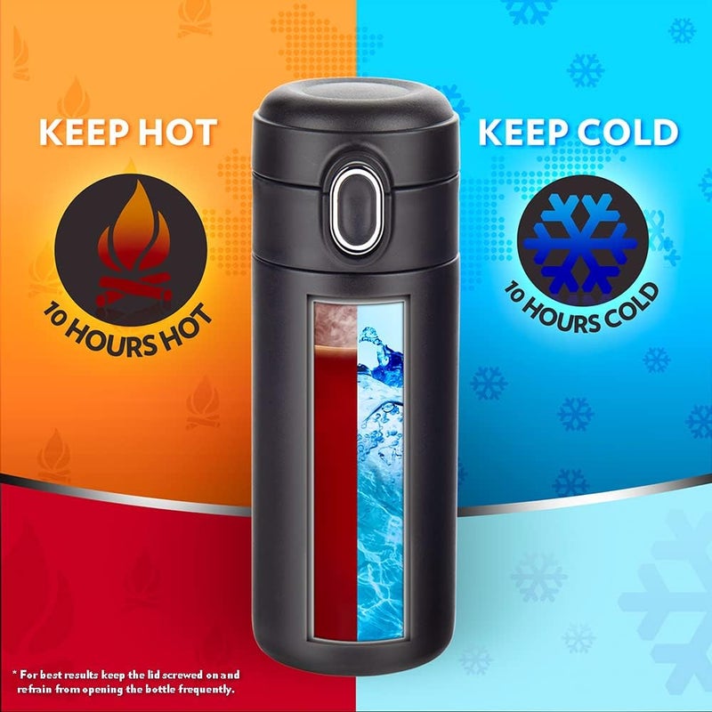 Borosil Traveller 300ml Stainless Steel Water Bottle - Double Wall Vacuum Insulated Flask for Hot & Cold Beverages Black - Image 4