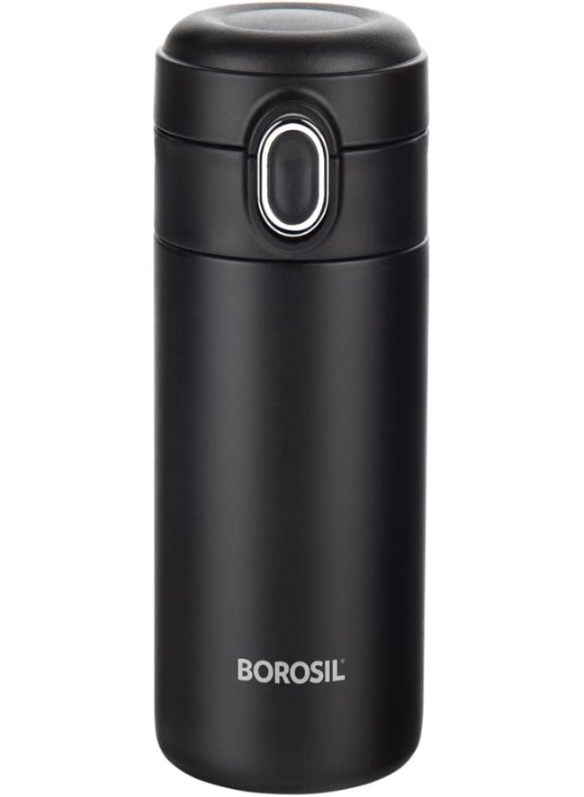 Borosil Traveller 300ml Stainless Steel Water Bottle - Double Wall Vacuum Insulated Flask for Hot & Cold Beverages Black - Image 1