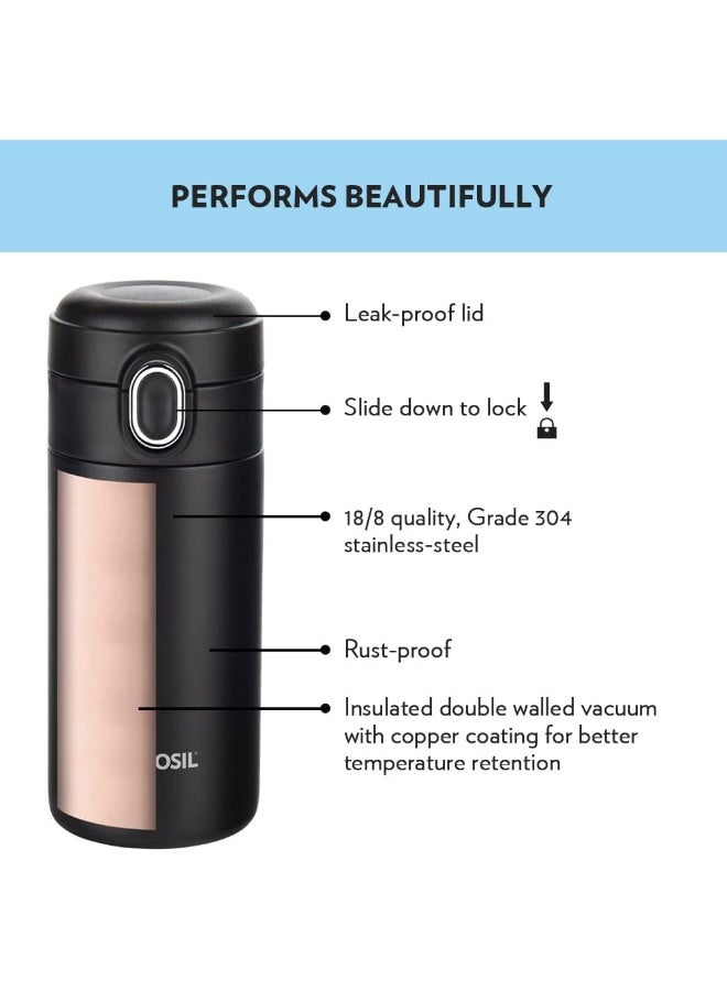 Borosil Traveller 300ml Stainless Steel Water Bottle - Double Wall Vacuum Insulated Flask for Hot & Cold Beverages Black - Image 3