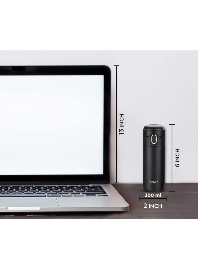 Borosil Traveller 300ml Stainless Steel Water Bottle - Double Wall Vacuum Insulated Flask for Hot & Cold Beverages Black - Image 2