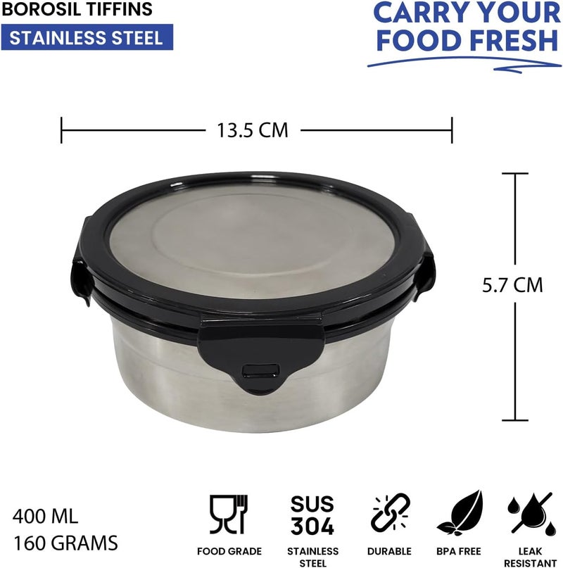 Borosil BlueBlaze Stainless Steel Lunch Box, Set of 3 Containers with Lunch Bag Blue Blaze 3 CONTAINER - Image 2