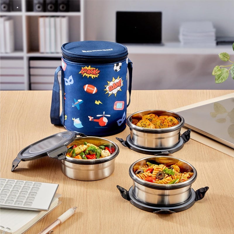 Borosil BlueBlaze Stainless Steel Lunch Box, Set of 3 Containers with Lunch Bag Blue Blaze 3 CONTAINER - Image 4