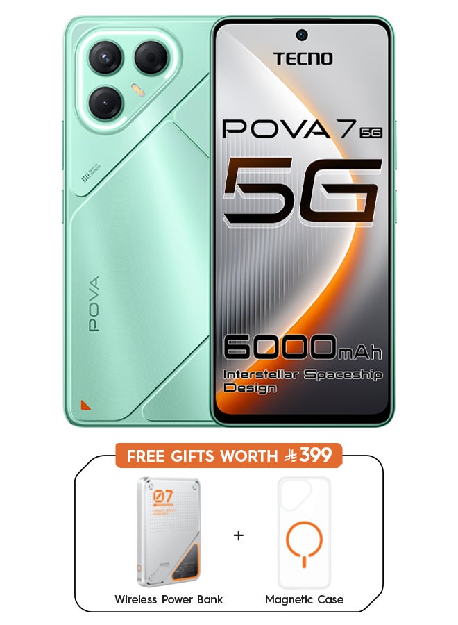 TECNO Pova 7 5G 8GB+256GB Oasis Green + Free Gifts (Wireless Powerbank + Magnetic Case) - Middle East Version - Image 1