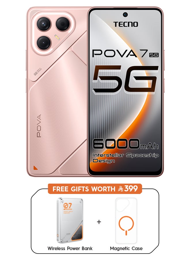 TECNO Pova 7 5G 8GB+256GB Stardust Pink + Free Gifts (Wireless Powerbank + Magnetic Case) - Middle East Version - Image 1