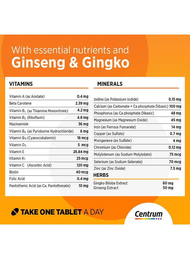 Centrum Energy Multivitamin with Ginseng and Gingko Biloba 100 Tablets - Image 3